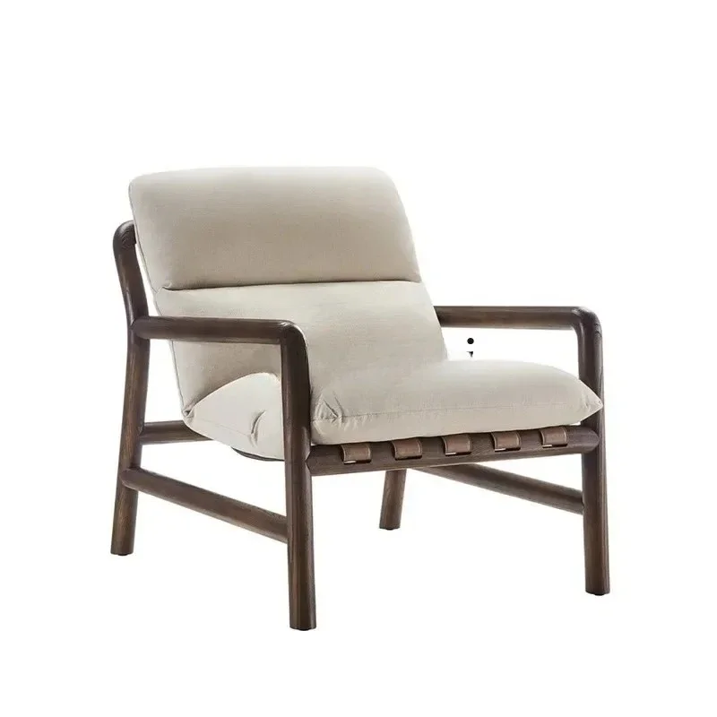 

AANordic Simple Living Room Solid Wood Leisure Handmade Armrest Hotel Single Sofa ChairAsmt52