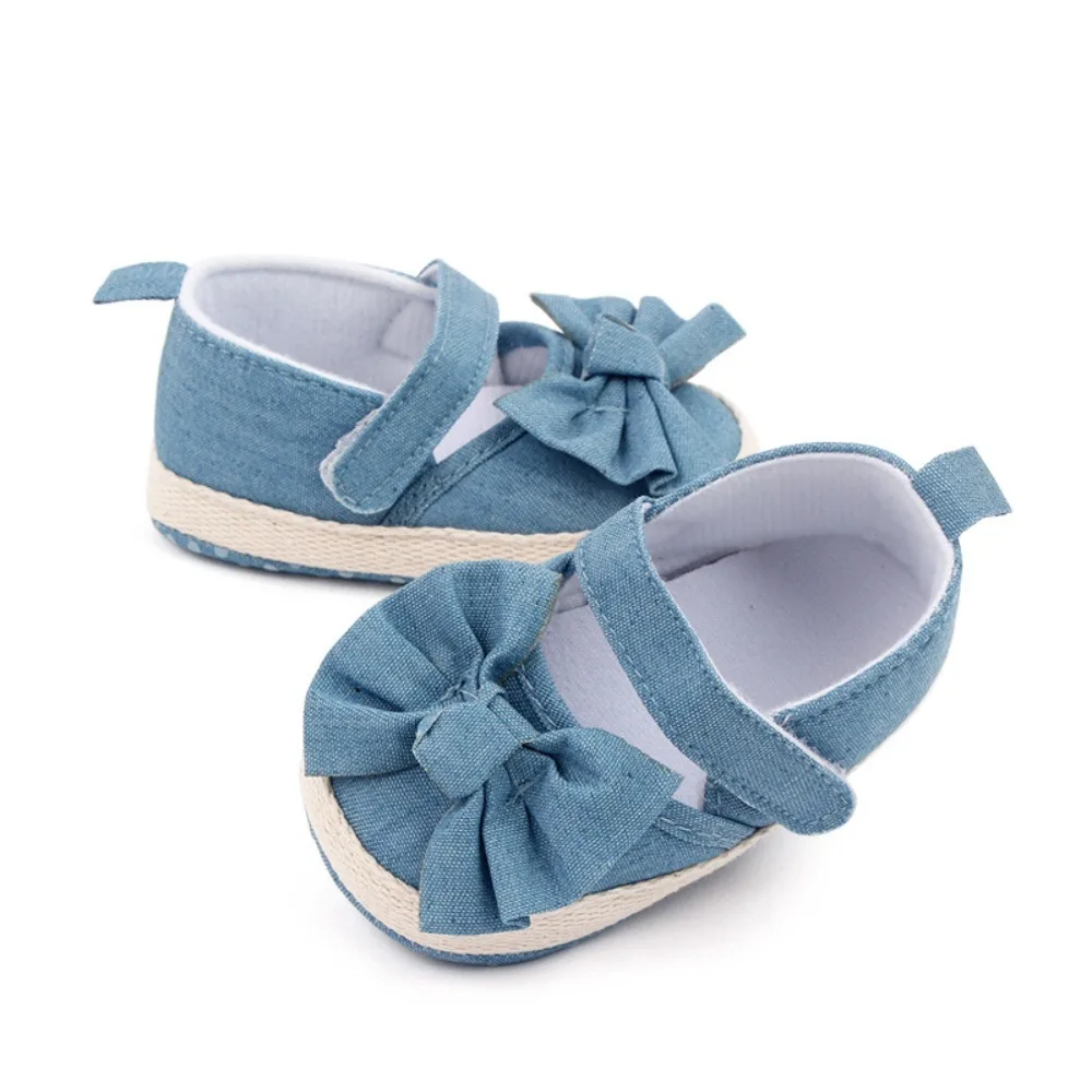 1 Pair 0-18 Months New Baby Girl Bow Canvas Shoes Soft Bottom Anti Slip Infant Girls Shoes Lightweight Shallow Mouth