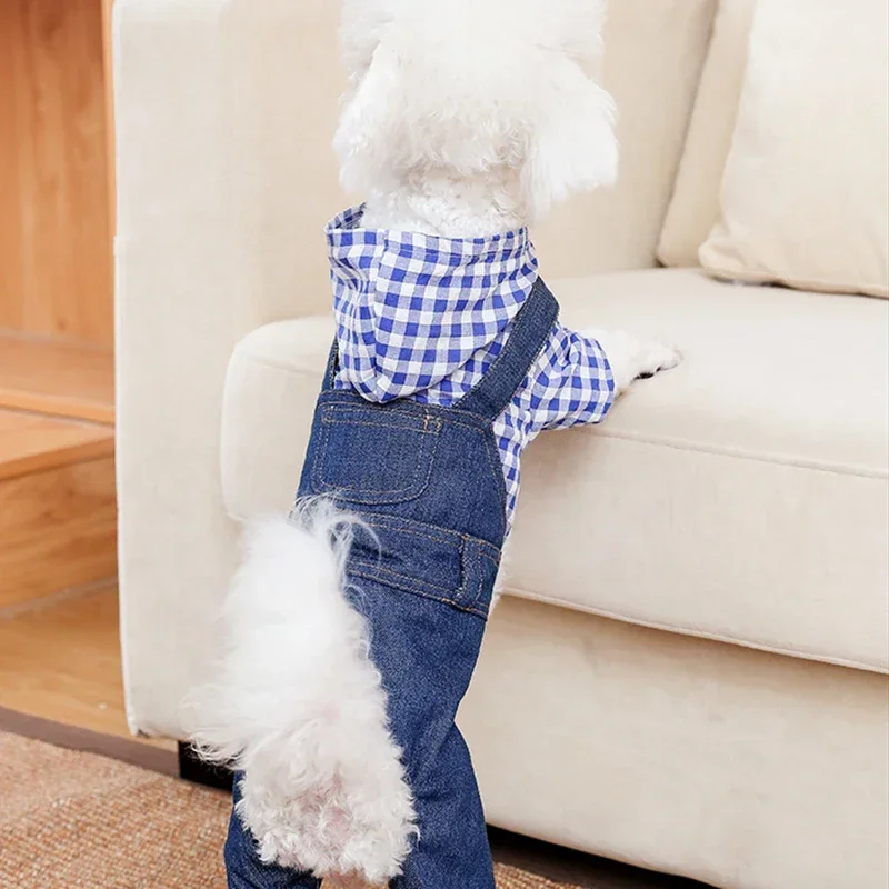 Jean Pets Clothes for Small Medium Dogs Chihuahua Cat Jumpsuit Hoodies Striped Plaid Dog Clothes French Bulldog Puppy Clothing