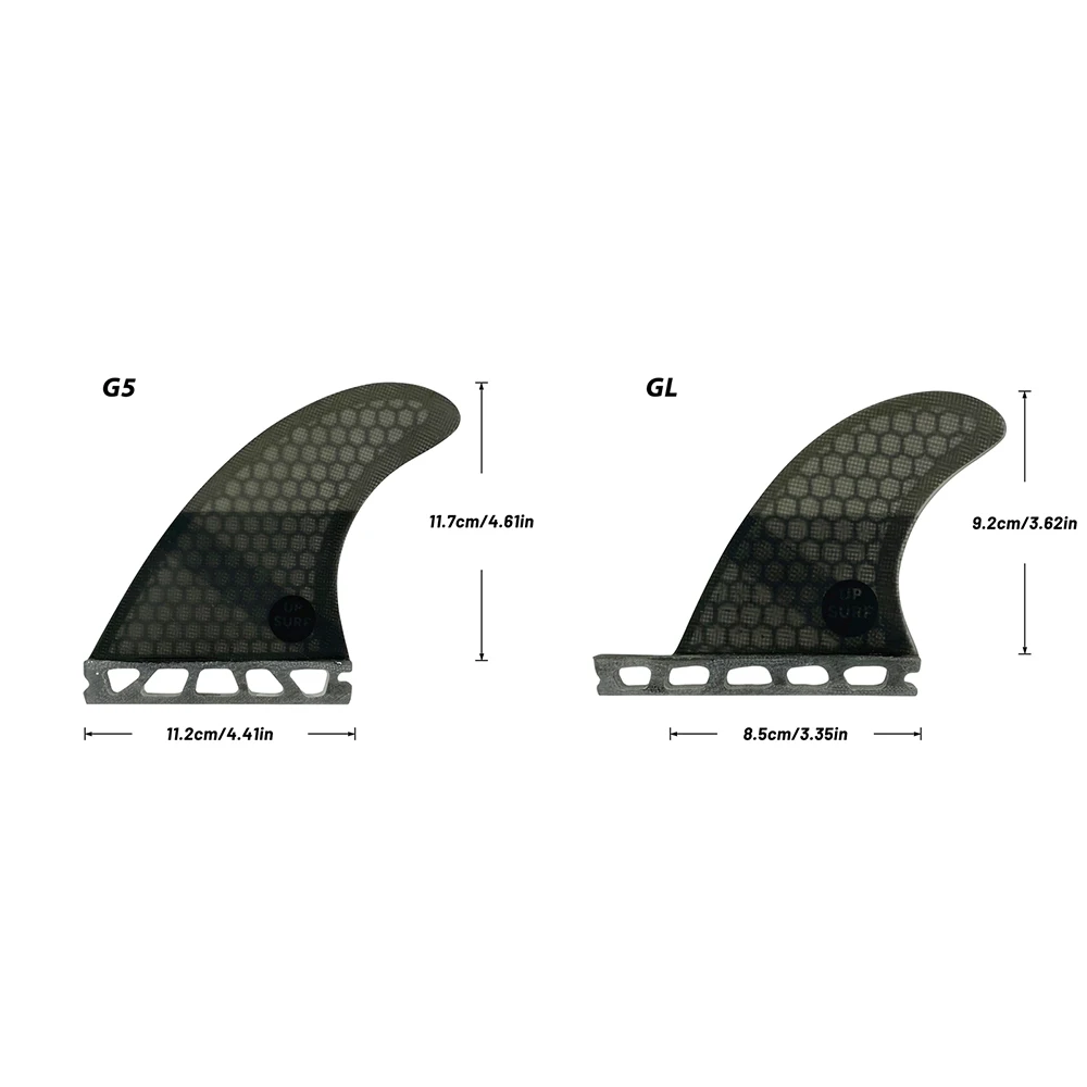UPSURF FUTURE Tri-Quad Surfboard Fin Set M+GL Single Tabs Grey Honeycomb Fiberglass Quilhas Funboard Surfing Fins