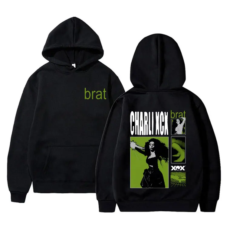 

Pop Singer Charli Xcx Brat Double Sided Printed Hoodie Male Vintage Casual Pullover Men Women Hip Hop Fashion Oversized Hoodies