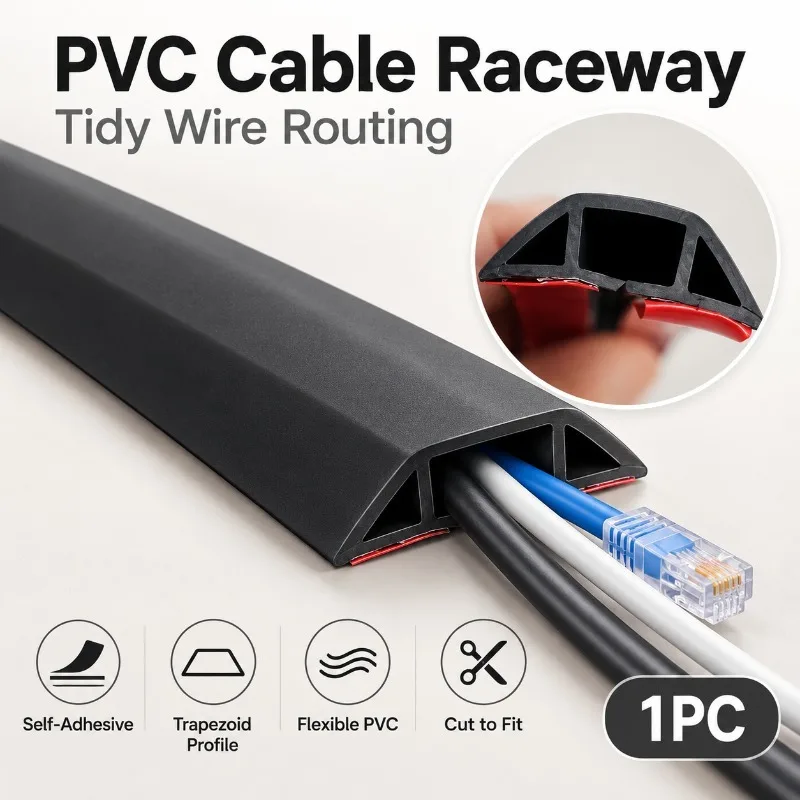 1PC 1/2/3 Meters Self Adhesive PVC Floor Cable Cover, Flexible Wire Raceway Cord Concealer for Home Office Floor Wire Management