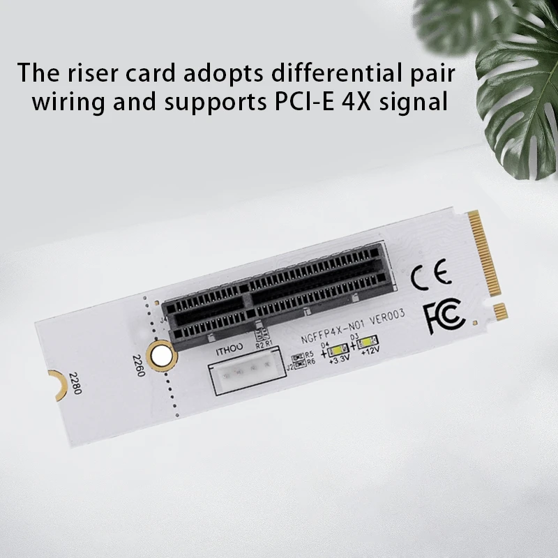 M.2 مفتاح M إلى بطاقة محول PCI-E ، 4 دبوس سلك الطاقة ، NGFF ، إشارة 4X ، Nvme مع الضوء