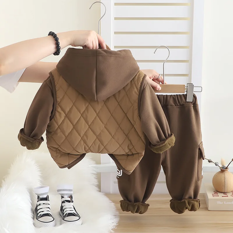 الأولاد ملابس سميكة مجموعات الشتاء 2024 الأطفال الدافئة المخملية سترة بلوزات معاطف السراويل 3 قطعة دعوى للطفل رياضية الاطفال وتتسابق #3