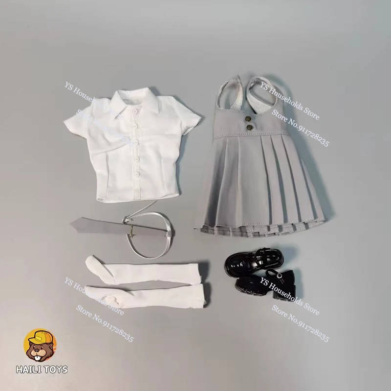 

1/6 Female Soldier White T-shirt Black Gray JK Skirt Official Commute Clothes Set Socks Shoes HAILI TOYS Accessory For 12" Body