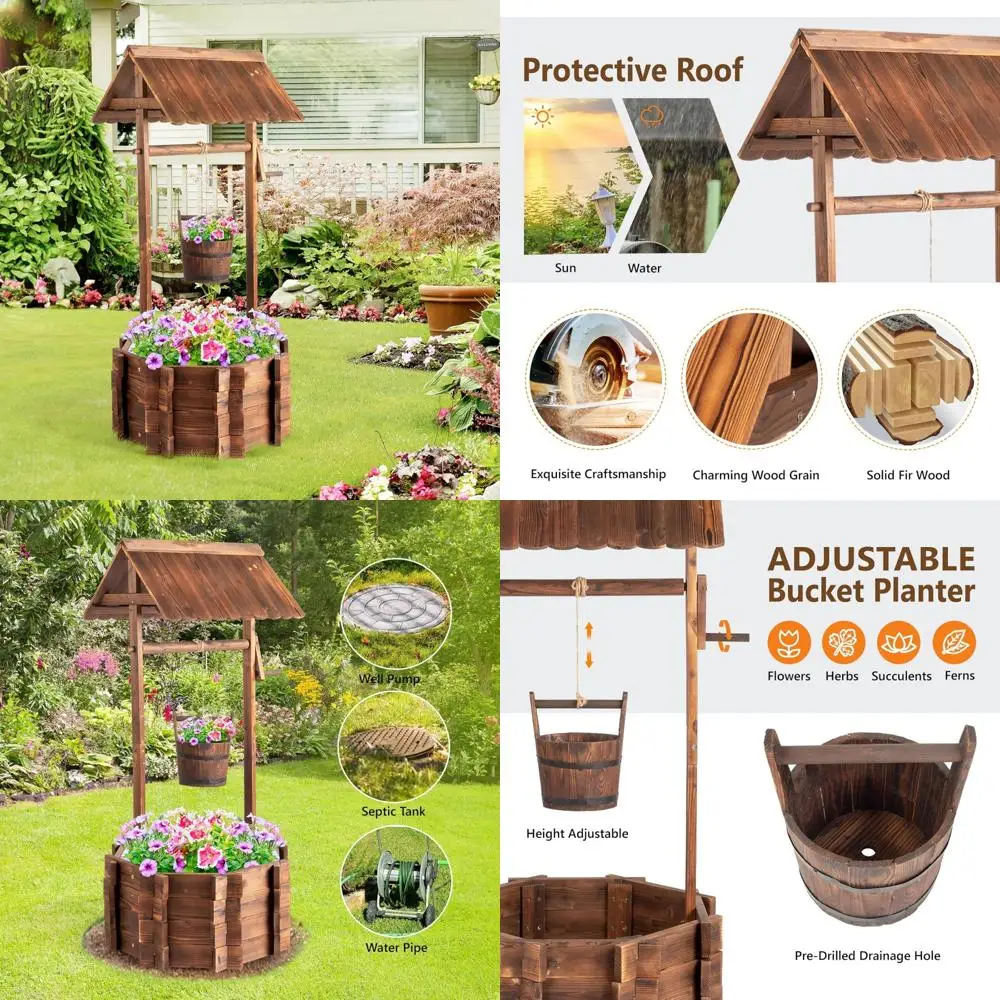 

Наружные деревянные горшки с колодцами желаний, регулируемым подвесным ведром и усиленными стержнями, устойчивым к ржавчине декор для двора