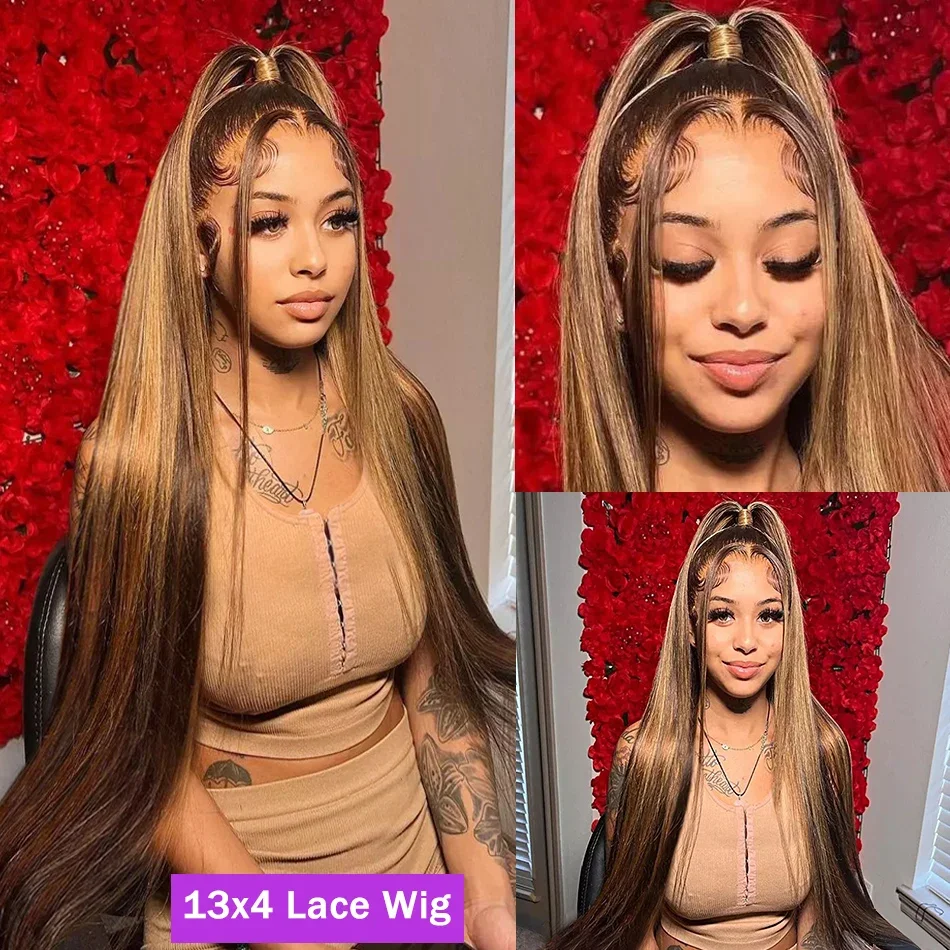 Highlight 13X6 Lace Frontal Wig Human Hair Colored 13X4 Hd Lace Front Wigs P4/27 Brazilian Preplucked Straight Human Hair Wigs