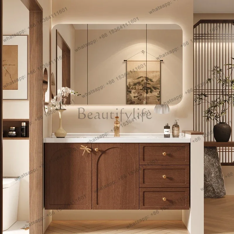 

French medieval bathroom cabinet combination intelligent defogging mirror cabinet bathroom storage washbasin