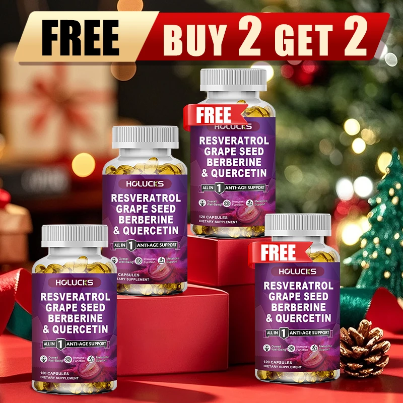 

Buy 2 Get 2 Free! Resveratrol Grape Seed Berberine & Quercetin Capsules, Support Total Body Health, Vitality & Healthy Aging