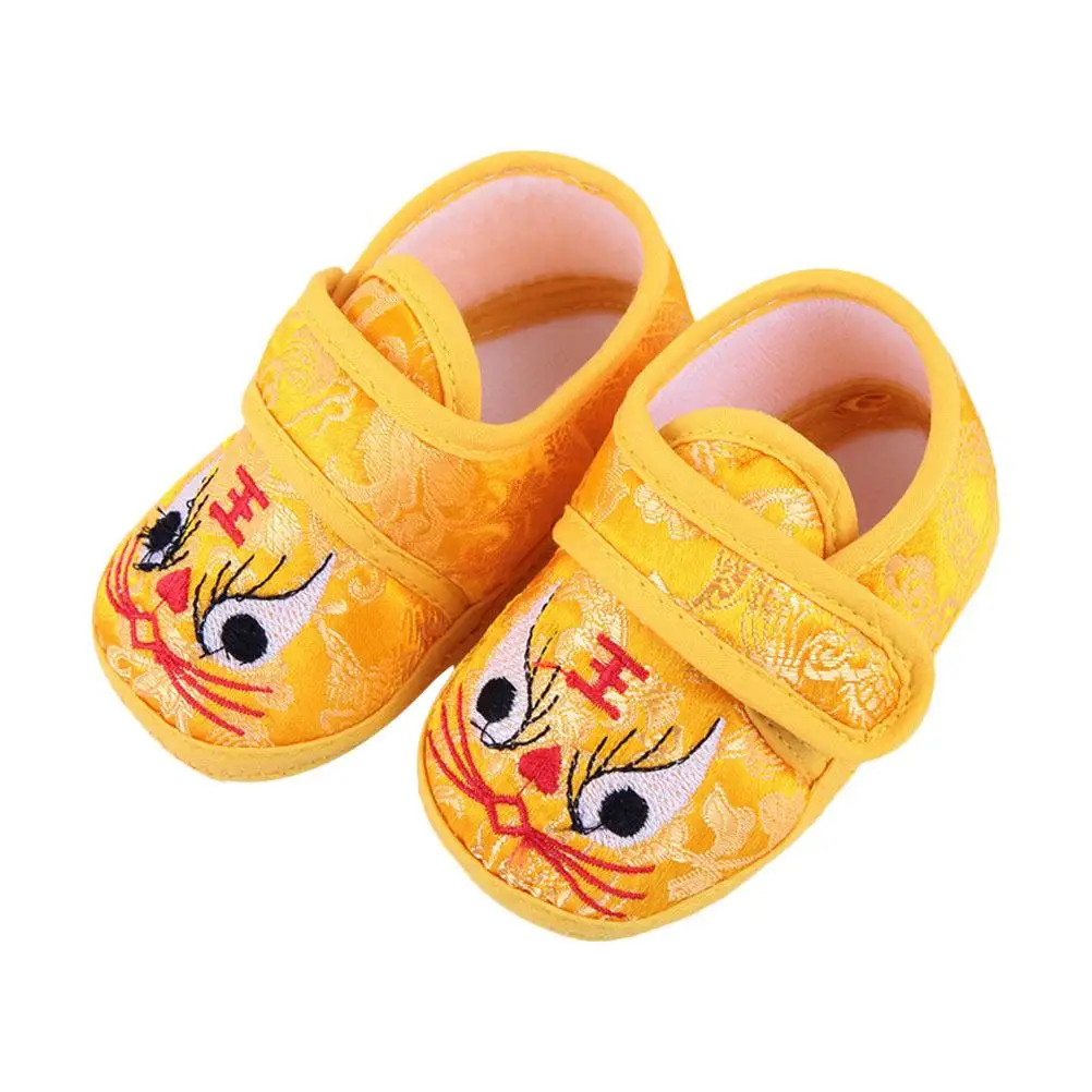 Soft Sole Baby Shoes Newborn Toddler Adorable Yellow Tiger Head Embroidered Cartoon Cozy Warm Lightweight NonSlip Stable