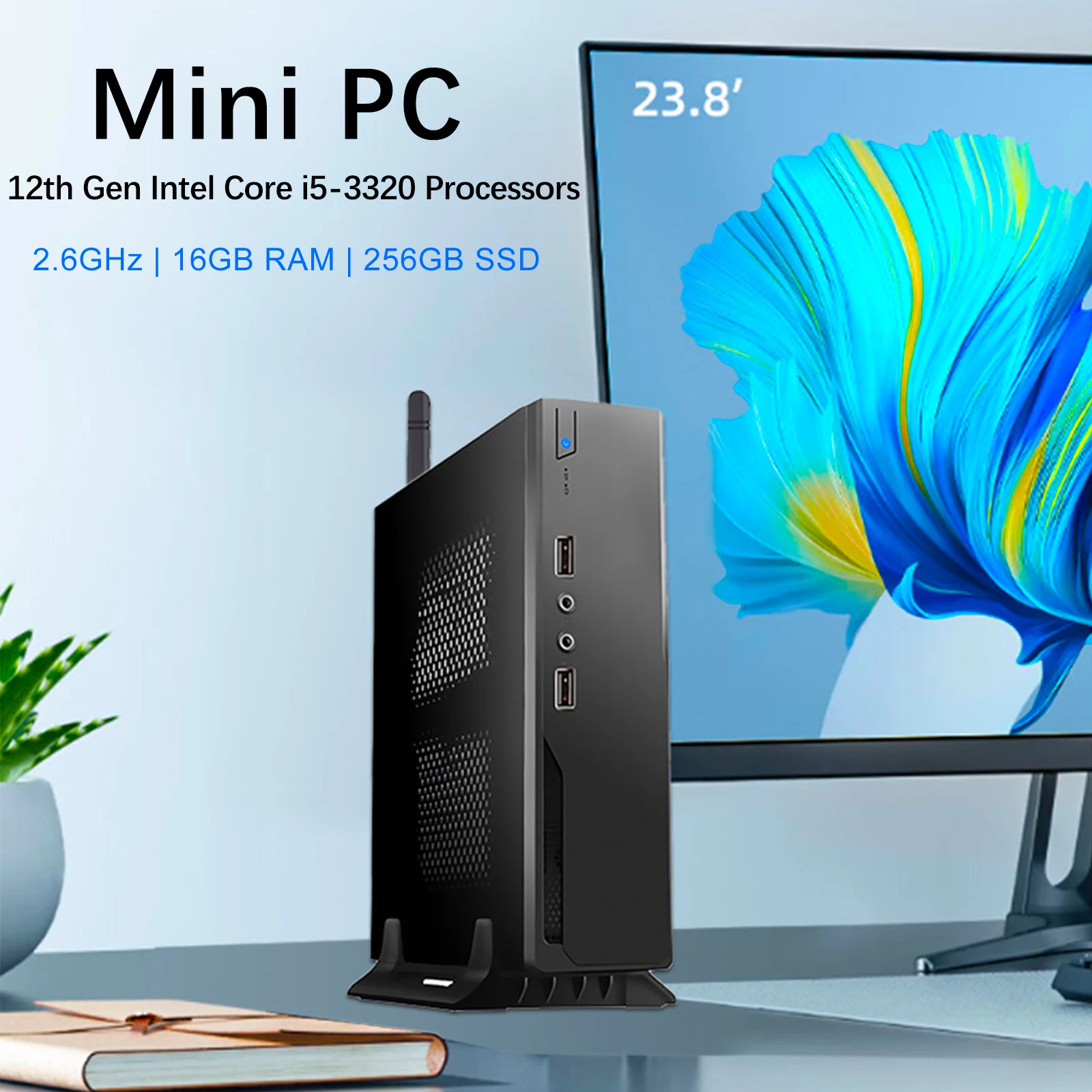 Mini PC Intel Core i5-3320 Dual Core Computer a 4 thread 16 GB DDR5 256 GB PCIe 3.0 SSD WiFi 6 BT5.2 Mini PC Computer desktop