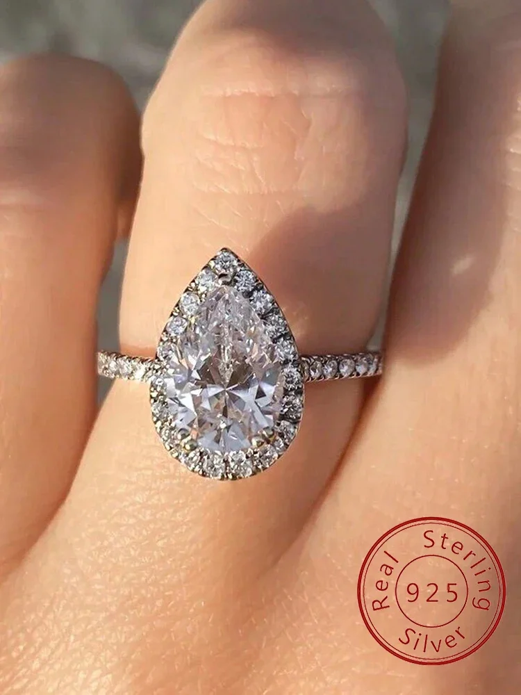 

925 Sterling Silver Shiny Personalizd WaterDrop Zircon Ring For Women Anniversary Party Engagement High Quality Fine Jewelry