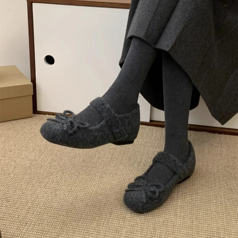 2025 جديد الخريف الصوف النسيج النساء أحذية مسطحة أحذية أنيقة السيدات الراحة في الهواء الطلق الدافئة القطن الفراء الأحذية #4