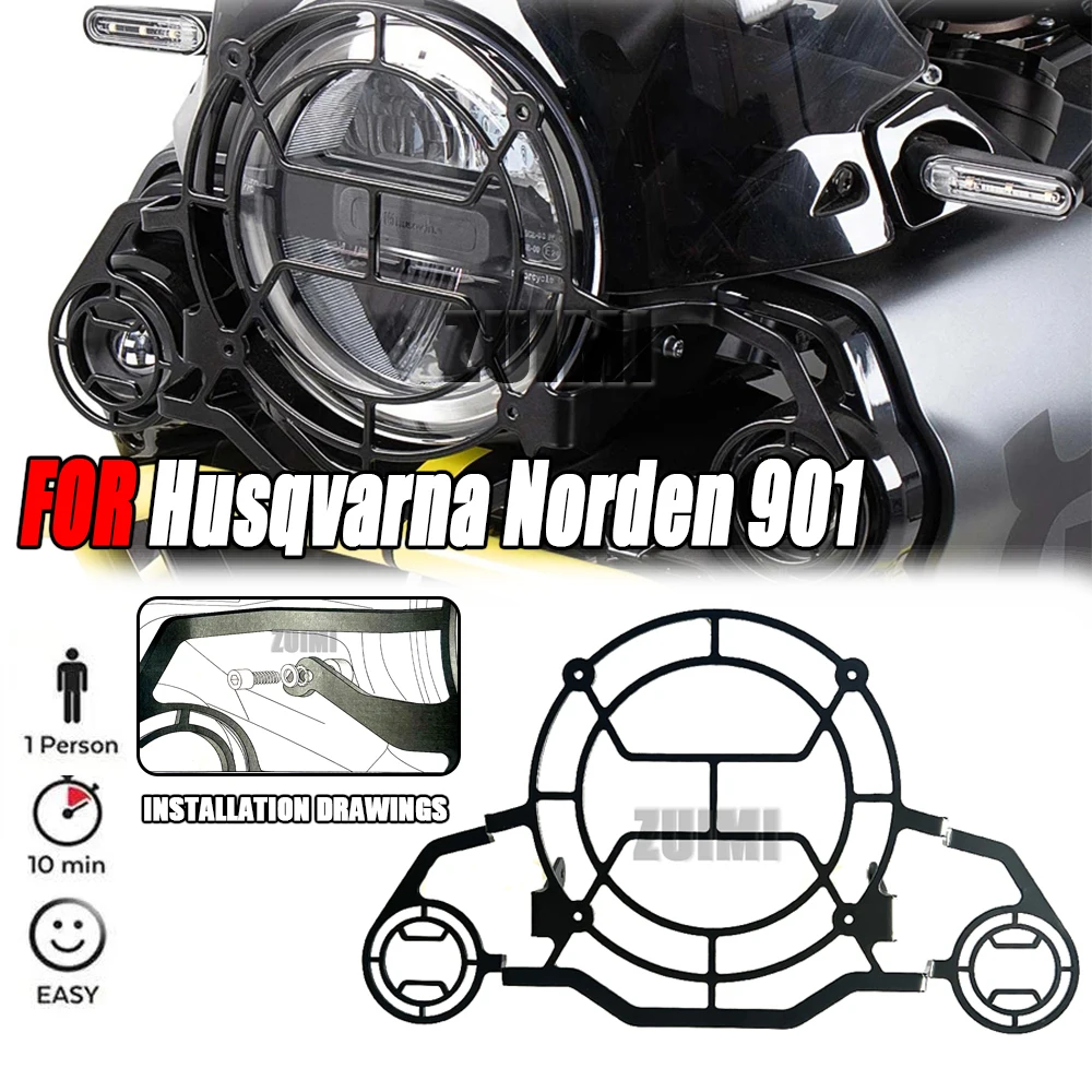 

Motorcycle Aluminum Headlight Protection Grill Guard For Husqvarna Norden 901 Norden901 2022 - Fog lights Head Light Mesh Cover