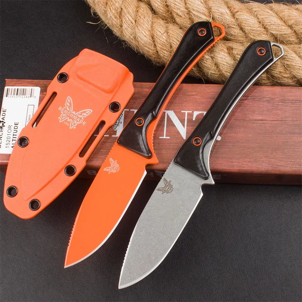 Tactical BM 15201 Altitude Combat Fixed Blade Knife CPM-S90V Orange DLC Drop Point Hunting Boltaron Sheath EDC Tool Gift Knife