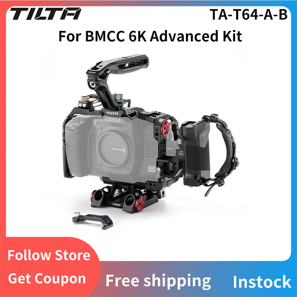 

TILTA TA-T64-A-B for BMCC 6K Full Camera Cage Cage Advanced Basic Kit Xeno Top Handle 1/4"-20 with Locating Pins 15mm Rod Holder