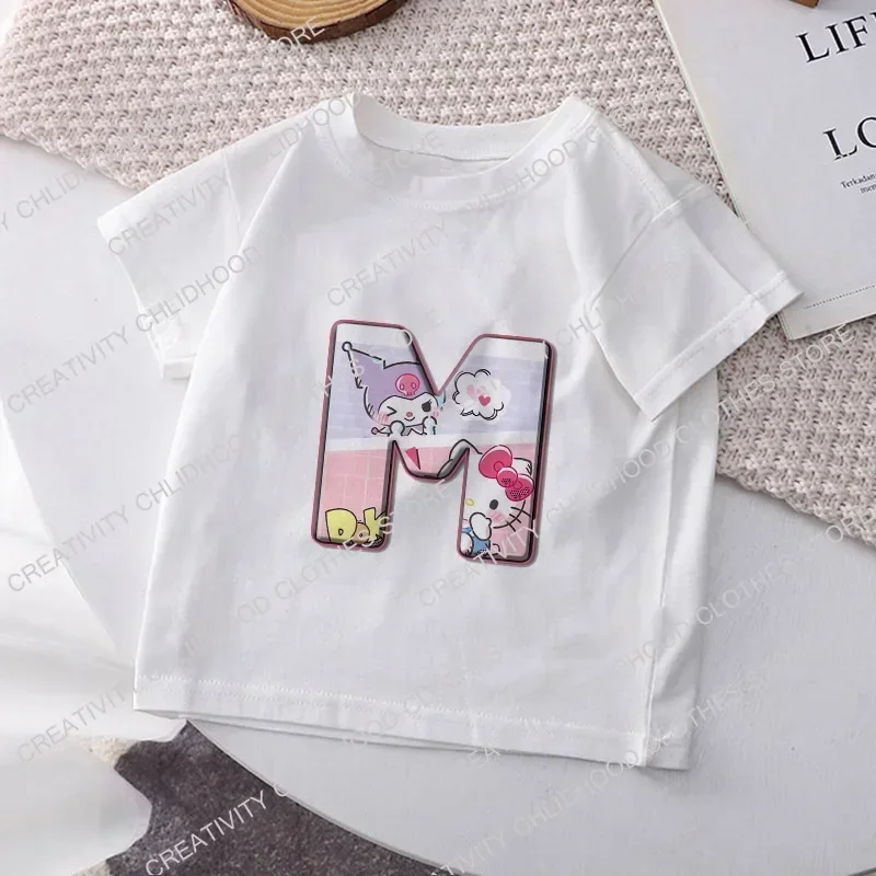 New Children T-shirt Letter A B C D Kuromis Melodys Kawaii Kid Tee Shirts Cartoons Anime for Girl Boy Clothes Casual Fashion Top