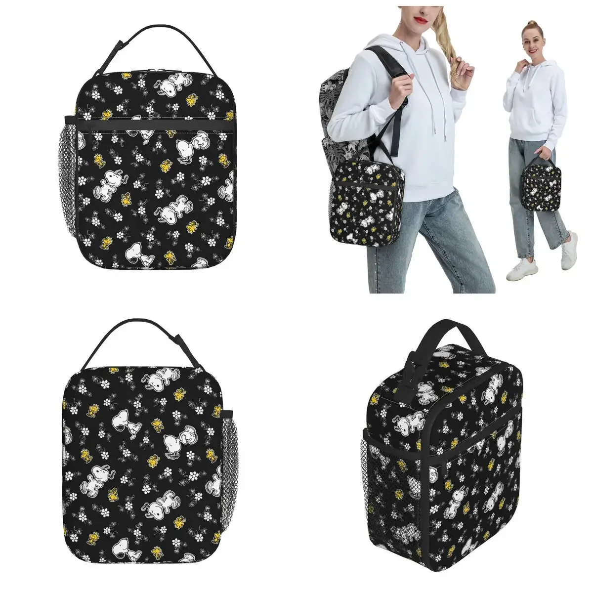 Snoopy Woodstock Fun Flowers borsa da pranzo isolata contenitore per pasti grande borsa termica Tote Lunch Box Work Outdoor Food Bag