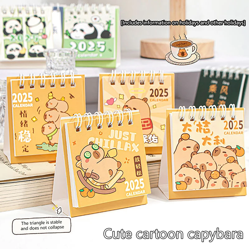 Creative Student Desktop Decoration Chinese Style Mini Calendar Cute Cartoon Portable Capybara Panda Plan Small Table Calendar