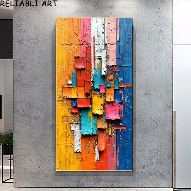 Colorful Square Color Block Abstract Poster and Prints,Modern Canvas Painting, Wall Art for Living Room Home Decor No Frame