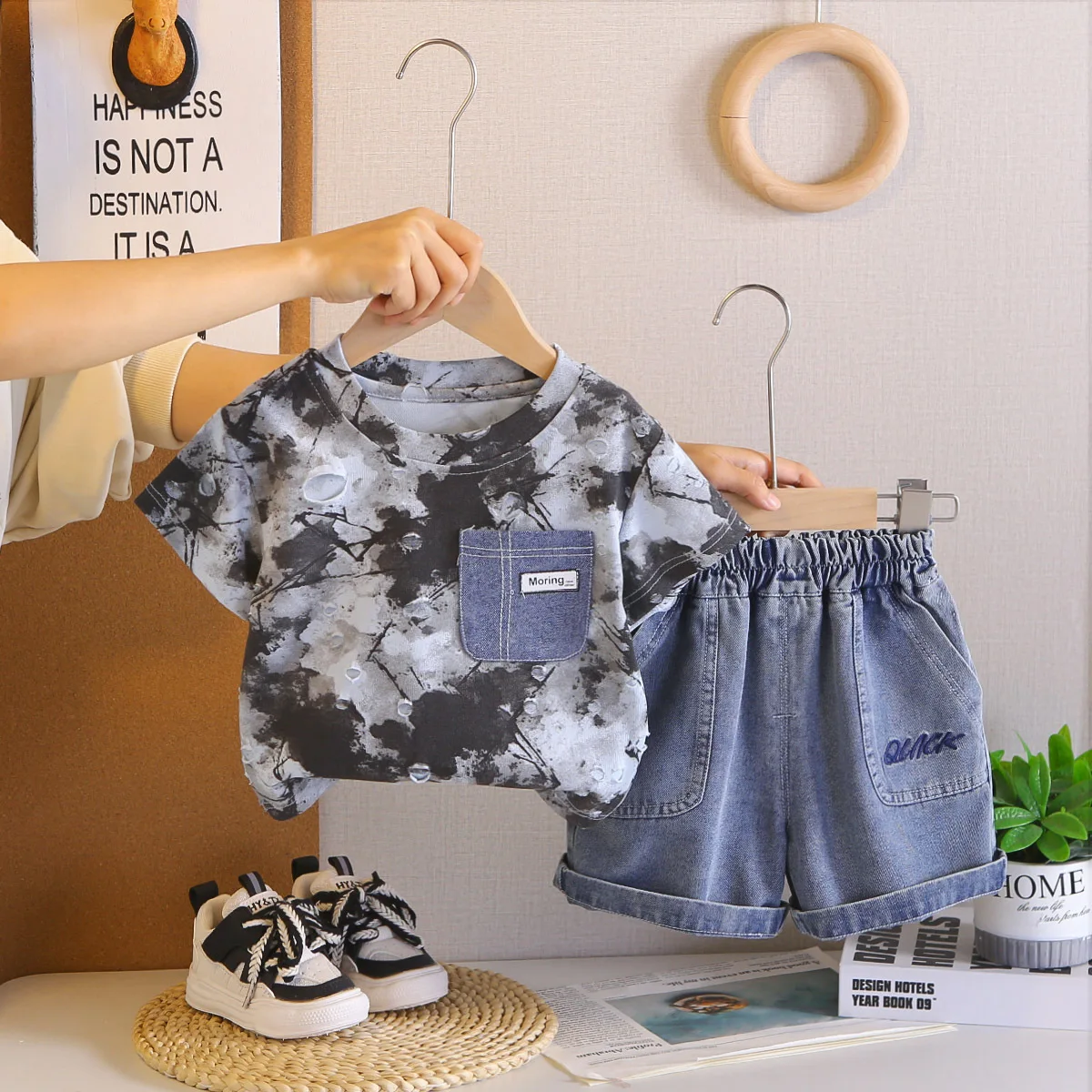 

Baby Boys Summer Clothing Set 2026 New Infant Clothes Camouflage Pocket Short Sleeve T-shirts Tops and Denim Shorts Kids Outfits