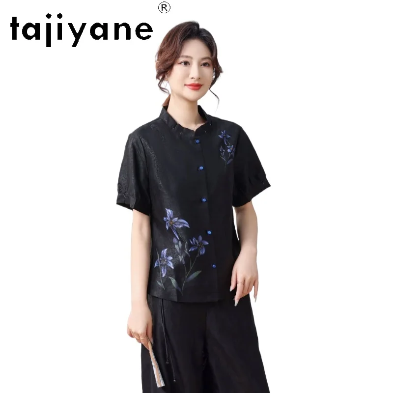 

TAJIYANE 100% Mulberry Silk Shirts Women Stylish Hand-Painted Flowers Blouse Elegant Xiangyun Sha Summer Tops 2026 Woman Clothes