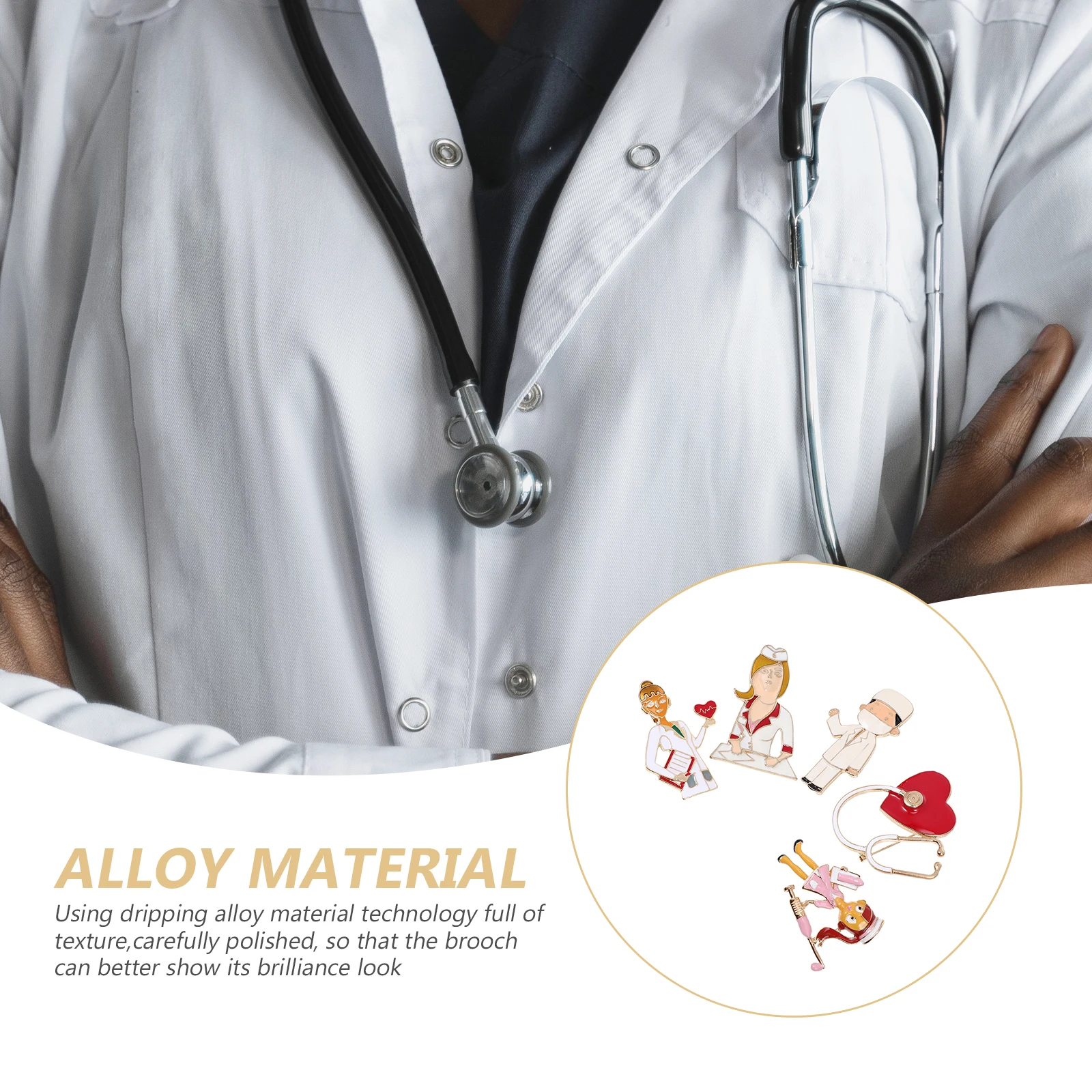 

5pcs Doctor Nurse Brooch Jewelry Medicine Pin Medical Student Stethoscope Badge Alloy Pins for Dresses Collars Shawls Blouses