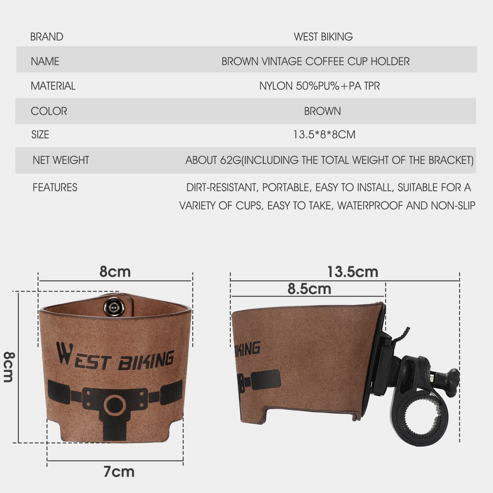 WEST BIKING Vintage Bicycle Bottle Holder Cowhide Coffee Cup Holder Tea Cup Holder Bicycle Scooter Water Bottle Cage Bracket