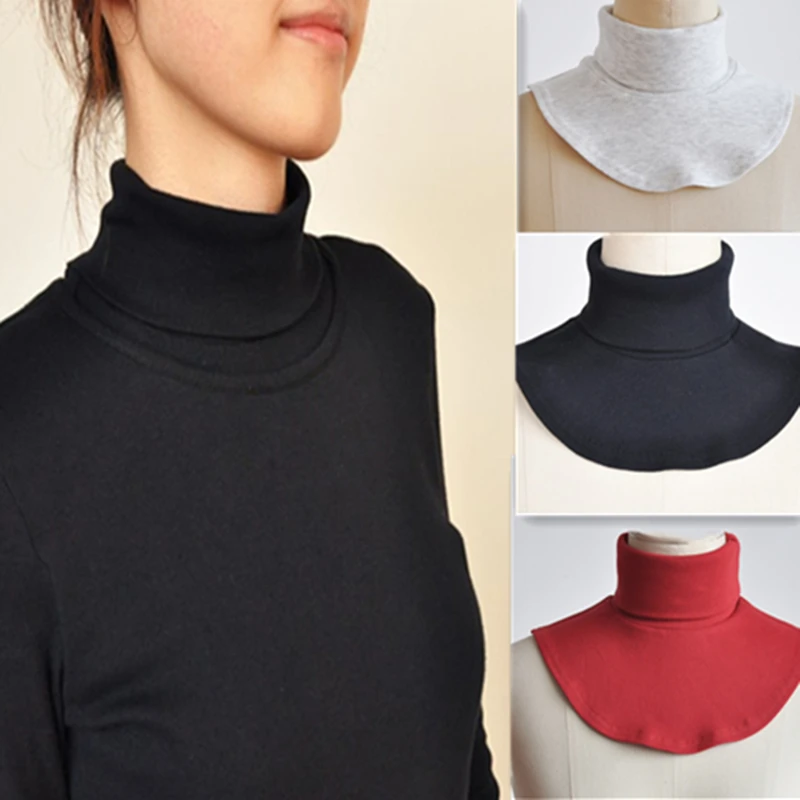 Women Men Simple Solid Color Dickey False Fake Collar Turtleneck Detachable Cotton Half Top High Neck Cover Loop Scarf