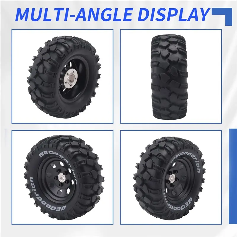YSUN-4Pcs 1.9 Inch Metal Wheel Rim Rubber Tire For 1/10 RC Crawler TRX4 SCX10 D90 4103 90046 FR4 FMS NT4-Black Parts Accessories