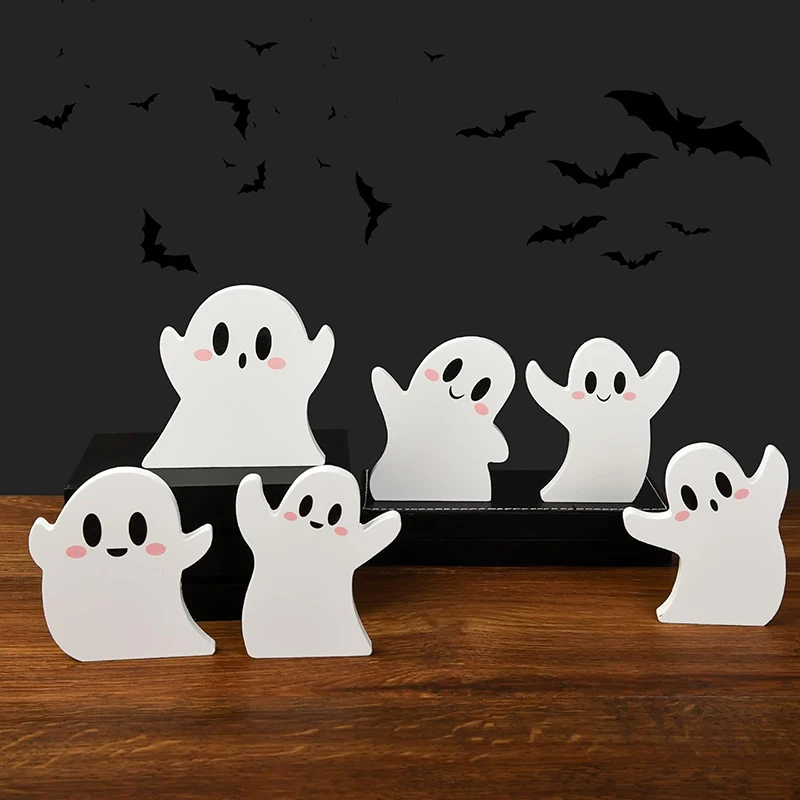 3 Pieces Halloween Ghost Haunted House Tiered Tray Decorations Wooden Ghost Theme Wood Sign Spooky Table Sign For Fall Halloween