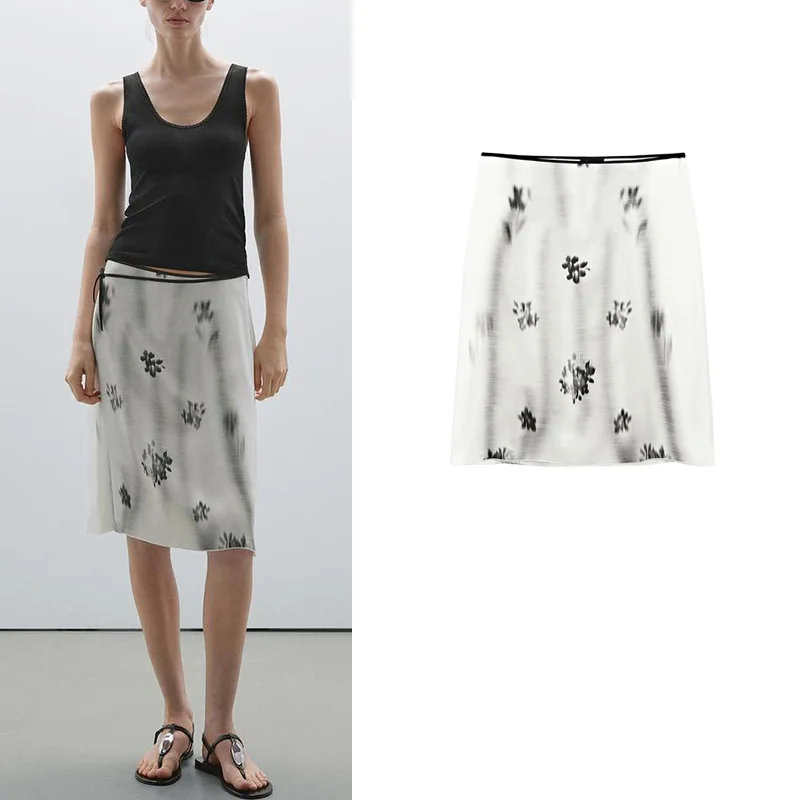 

Ele Ombre Print Sa Waist Knee-Length Midi Skirt New Chinese Sle Summer Women's Faion Commute A-Line Skirt Polyester...