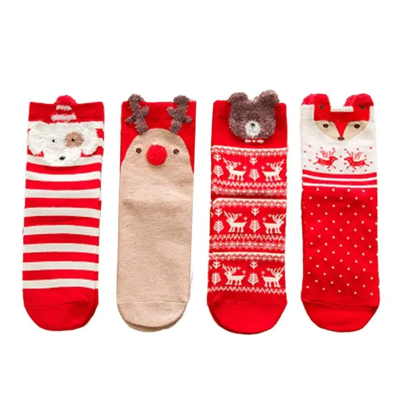 1 Pairs New Year Cute Christmas Cotton Socks Winter Christmas Gift Three-dimensional Middle Tube Socks Cartoon Decorative Sock