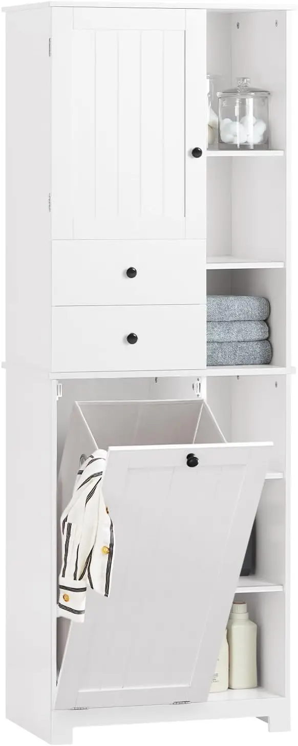 

Tall Tilt-Out Laundry Hamper Cabinet with Removable Basket and Shelves, Freestanding Laundry Storage Cabinet for Laundry Room or