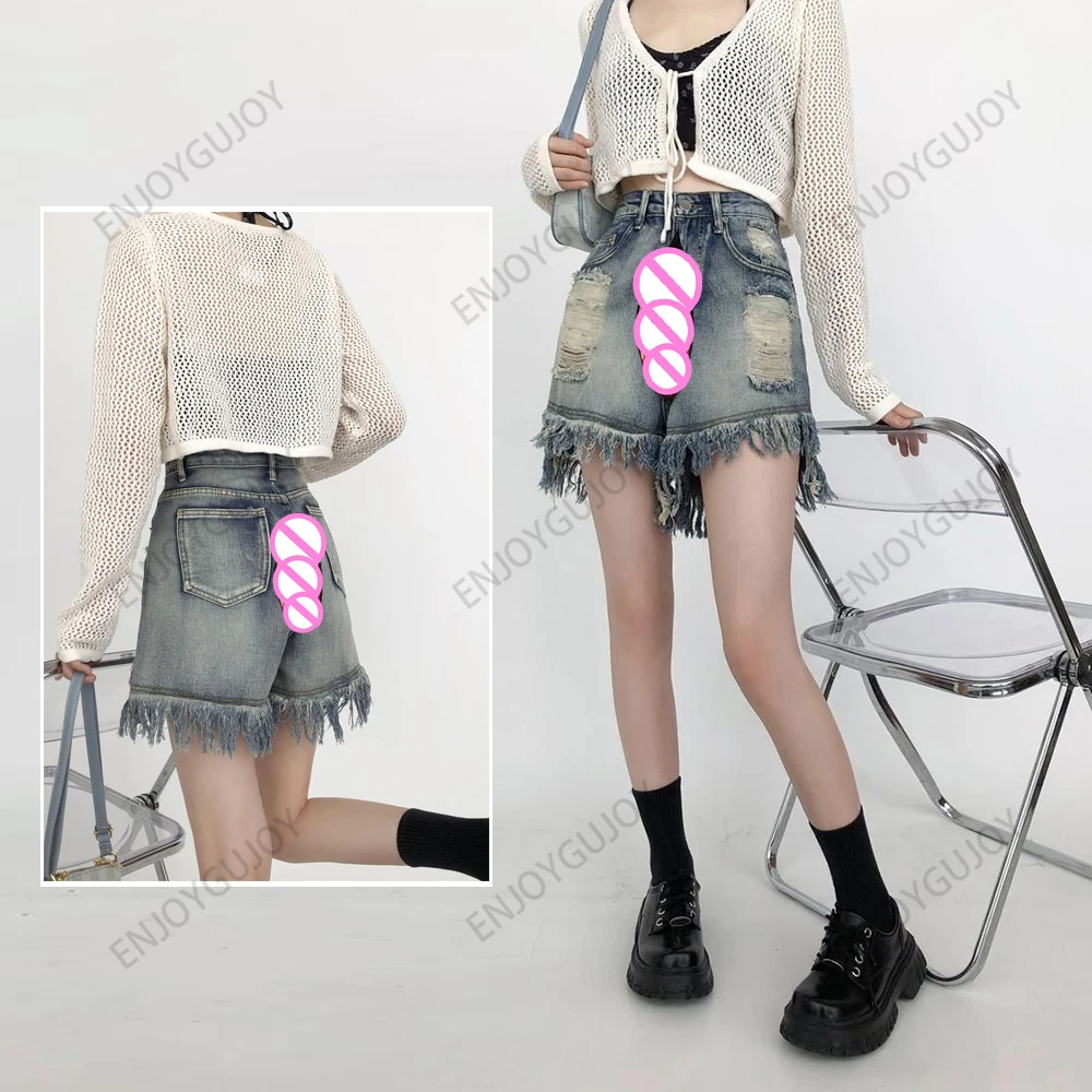 

Hot Girl Hot Pants,Retro High Street Denim Shorts,Invisible Open Crotch Outdoor Sex,Summer High Waist Slim Fit Streetwear Trend