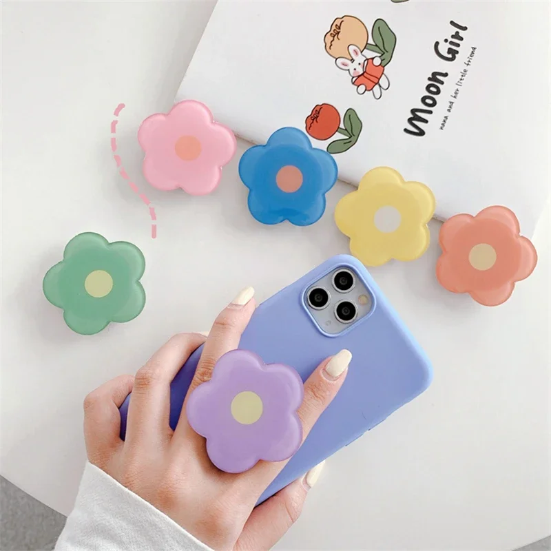 Korea Cute Glossy Colorful Flowers Phone Grip Tok Griptok Holder Ring For iPhone 14 Accessories Lovely Phone Stand Socket Holder