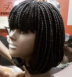 Box Braided Wigs Chemical Fiber Braid Wig Female Short Curly Hair Box Rose Net Headgear Hand Weaving Synthetic Wig