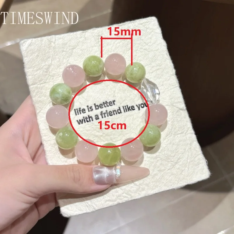TIMESWIND Natürliche Original Rosa Kristall Grün Stein Runde Perlen Segnen Frauen Armband Modeschmuck mit Zertifikat