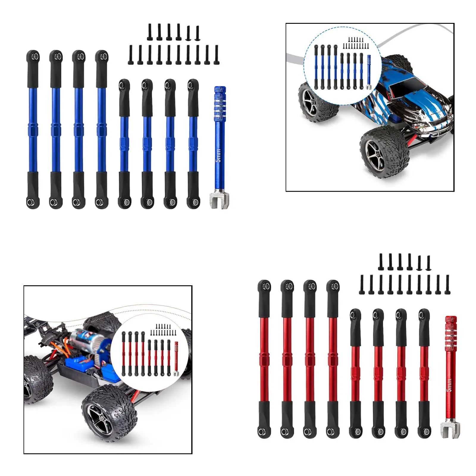 RC Pull Rod Sturdy Aluminum Alloy Toe Links Complete Set Durable Accessories for E-revo 1/16 71076-8 71054-8