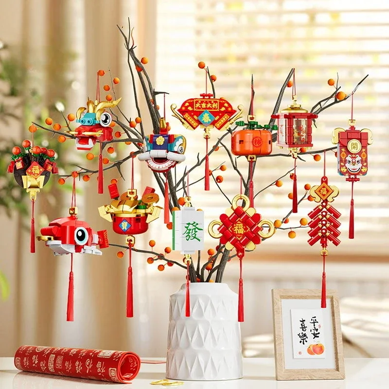 Forange MINI Blocks 12pcs/set Kids Building Toys DIY Bricks Chinese New Year Presents Pendants Puzzle Gift Home Decor  8155