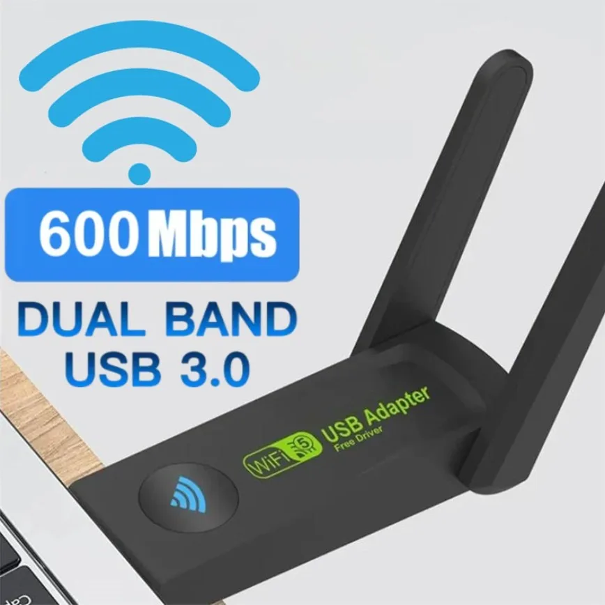 

USB 3.0 Wi-Fi адаптер 2,4G/5G двухдиапазонный адаптер переменного тока 600 Мбит/с Wi-Fi беспроводная сетевая карта с антенной с высоким коэффициентом усиления для настольных ноутбуков