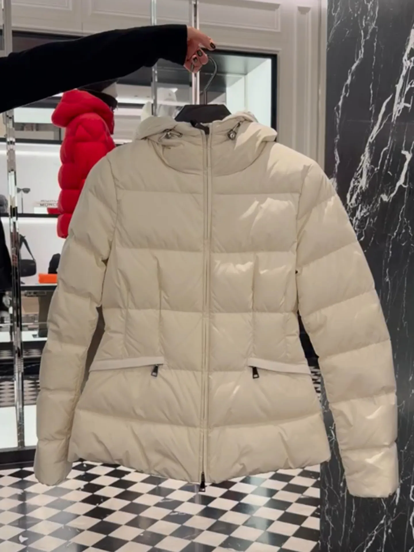 Ele White Puffer Jaet Women's Winter Coat High Waist Hooded Thiened Polyester Fiber Du down Commute Sle Regular Fit