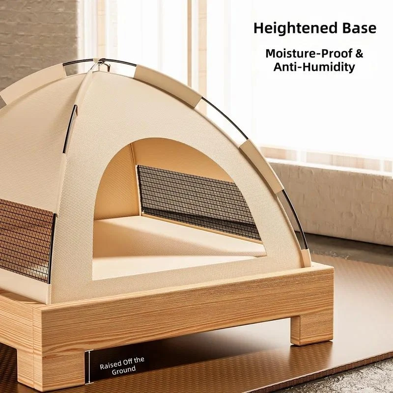 for Cat Nest Solid Wood Tent House Closed Pet Bed Four Seasons Universal Kennel Villa Supplies