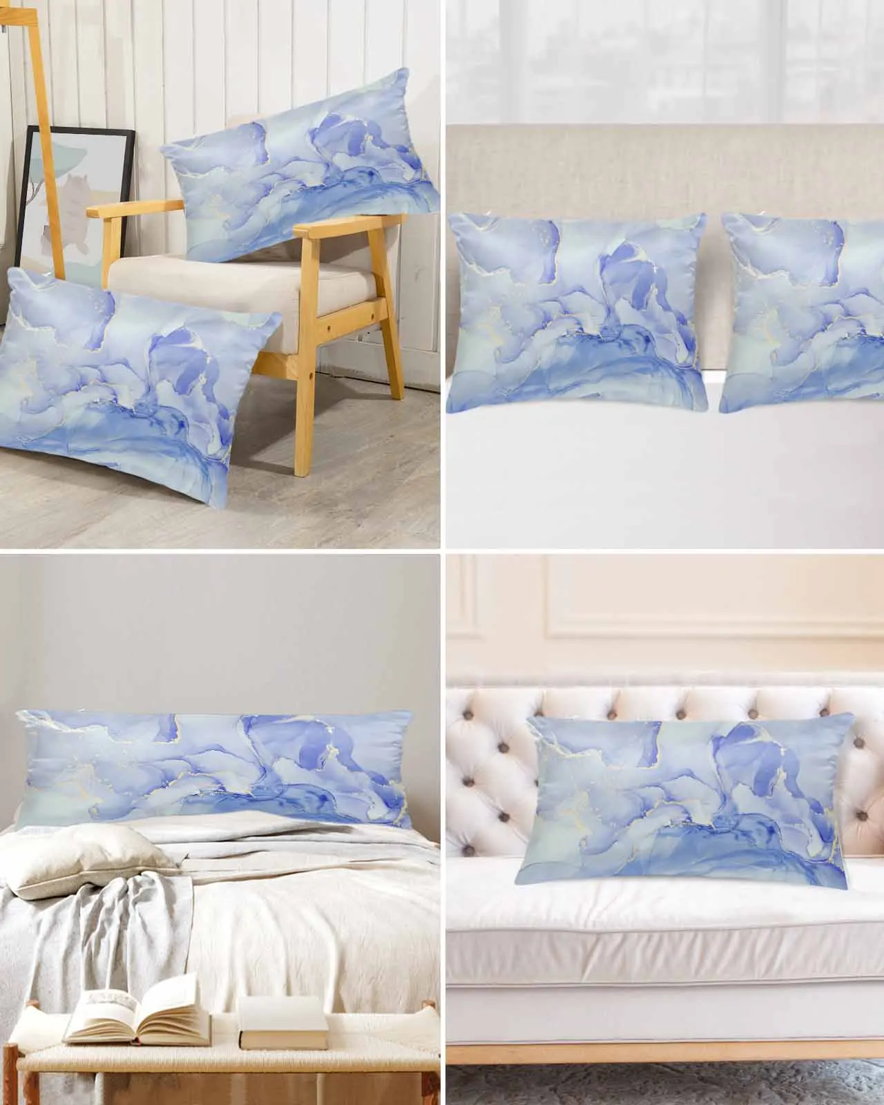 

Marble Phnom Penh Blue Bed Satin Pillowcase Modern Sofa Pillow Cover Case Bedroom Satin Cushion Covers Home Decor