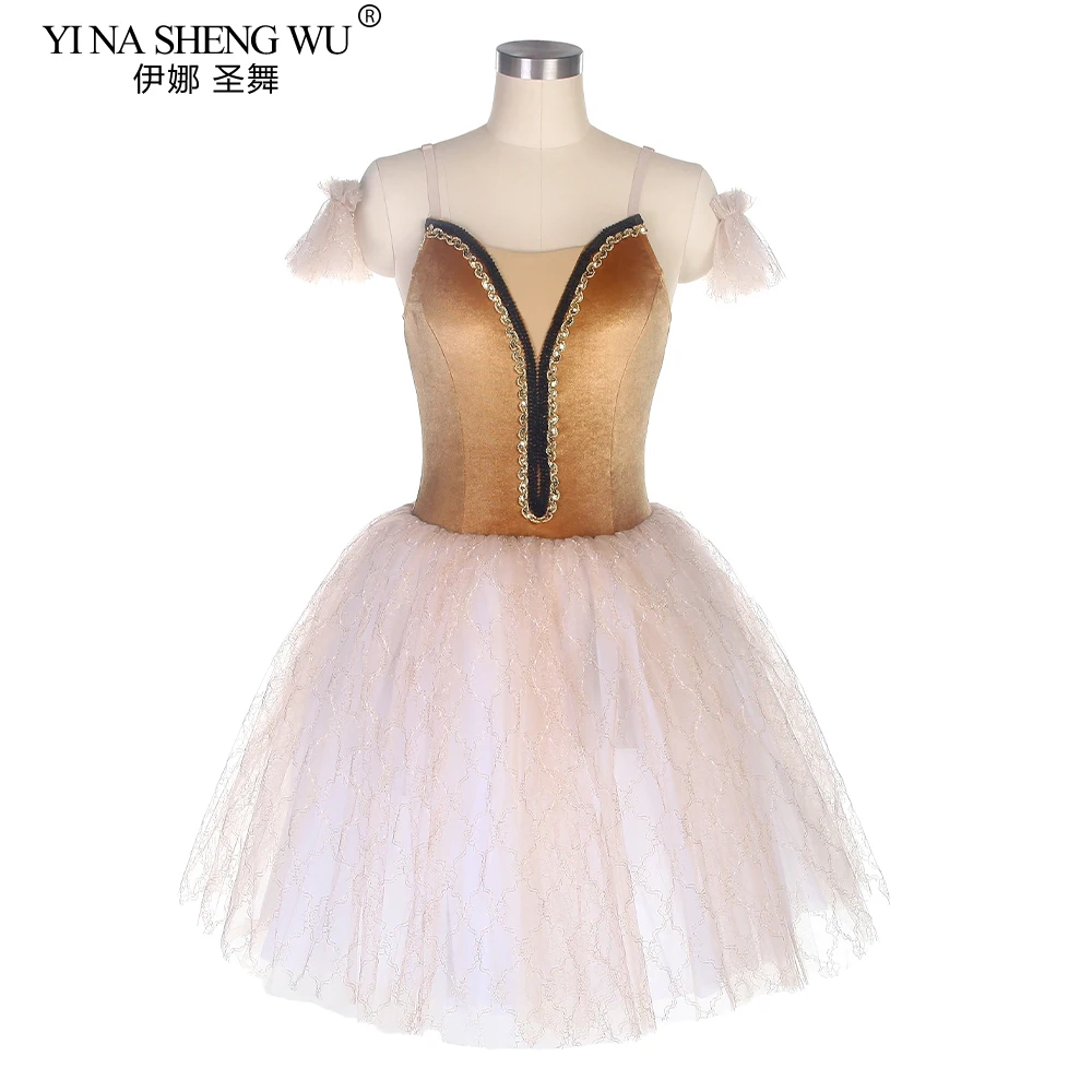 

Профессиональное балетное платье-пачка для взрослых, коричневое танцевальное платье, длинная вуаль, костюмы для соревнований, женская балетная юбка с блестками для девочек