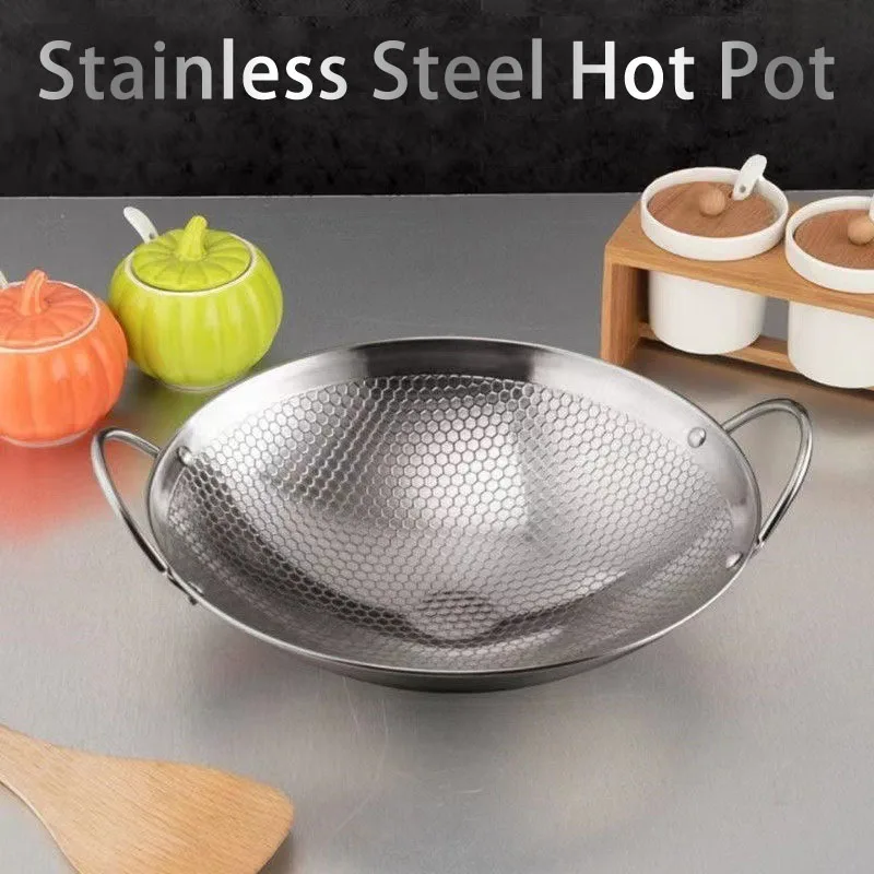 Stainless Steel Honeycomb Skillet Non-stick with Handle Scratch-resistant Cooking Pasta Steak Porridge Ramen Kitchen Cookware