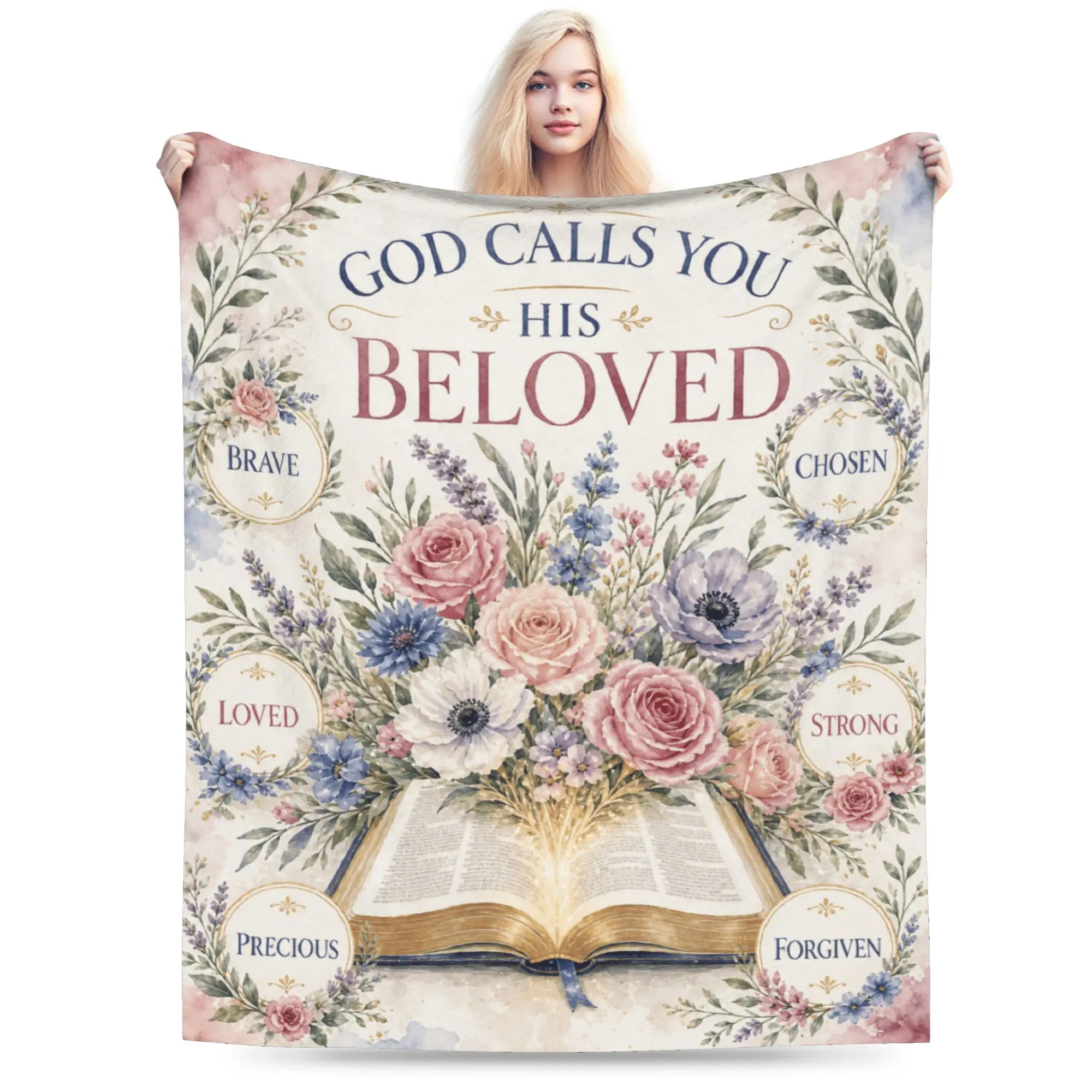 Jesus Christian Gifts for Women Bible Flowers Throw Blanket Religious Inspirational Healing Birthday Gifts Blanket For Friends