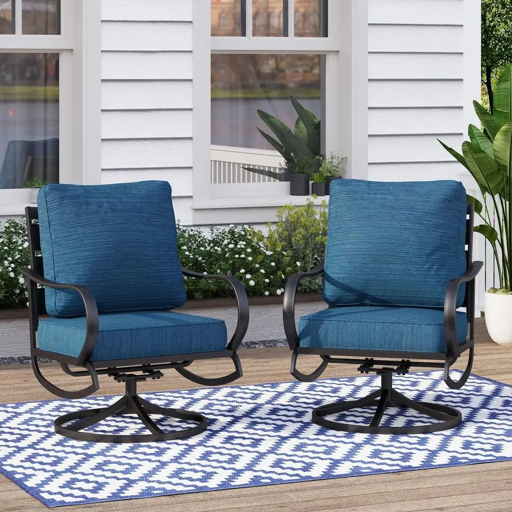 

Durable Steel Patio Swivel Chairs Set of 2 with Peacock Blue Cushions for Outdoor Garden Balcony