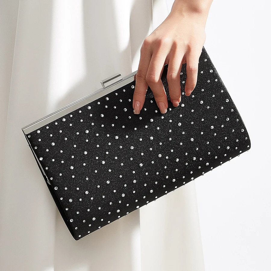 

Black Sparkling Crystal Evening Bags Square Clutches Women Formal Dinner Bags Wedding Party Purse Handbags Chains Shoulder Bags