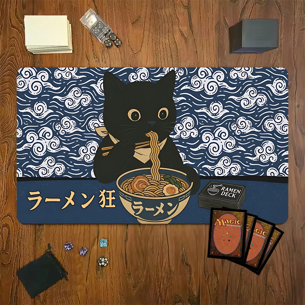 Alfombrilla de juego Cat Eat Ramen MTG con Departamento Regional, Magic Divertida: Tapetes de juego de Arena para coleccionar Tapetes de juego TCG y accesorios MTG para DND